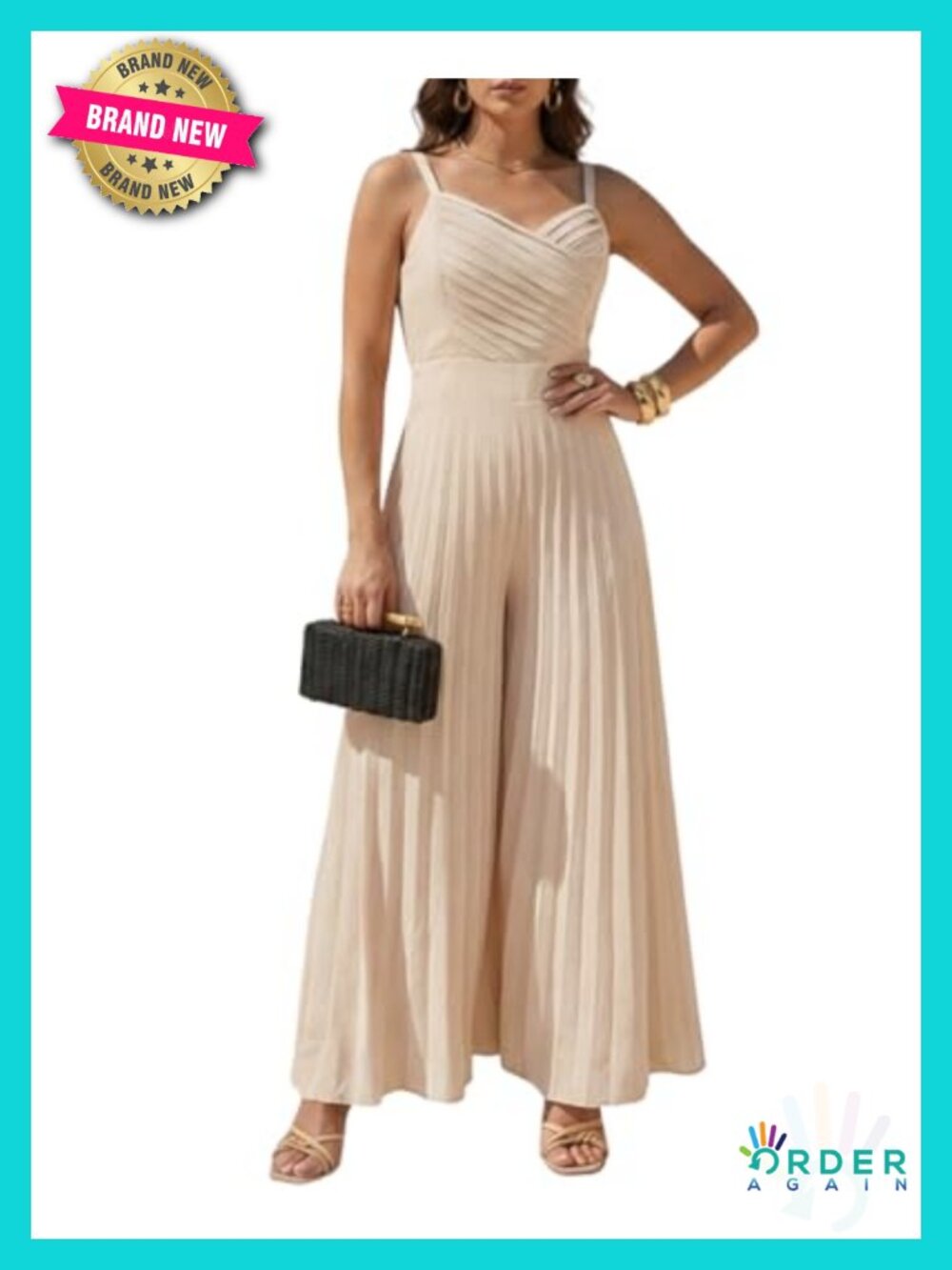 Flowy Pleated Jumpsuit with Spaghetti Straps Sleeveless Wide Leg Summer Long